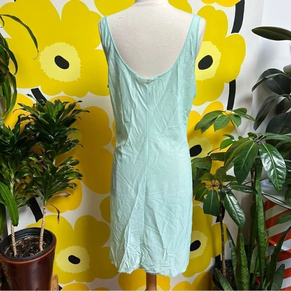 Dreamy 1950s Mint Green Satin Lace Embroidered Slip Lingerie Nightgown - Picture 5 of 9